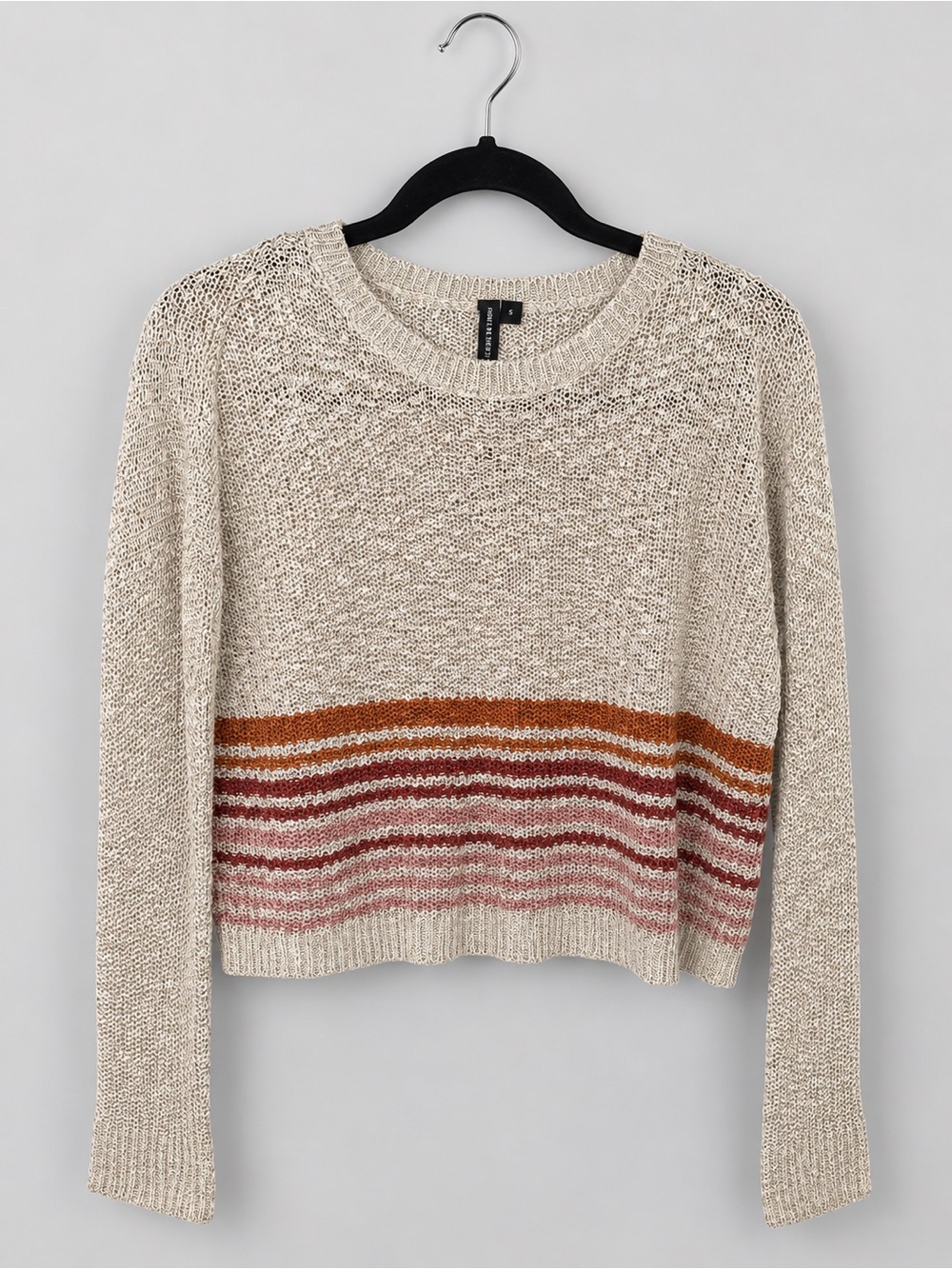 Moon & Madison Women’s Small Oversized Open Knit Striped Cropped Sweater Boho